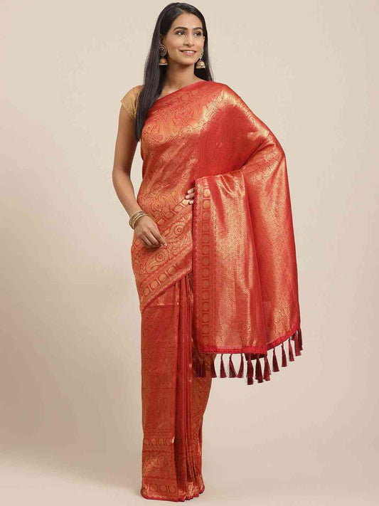 Red Colour Banarasi Silk Blend Saree With Zari Woven Desing by My Store