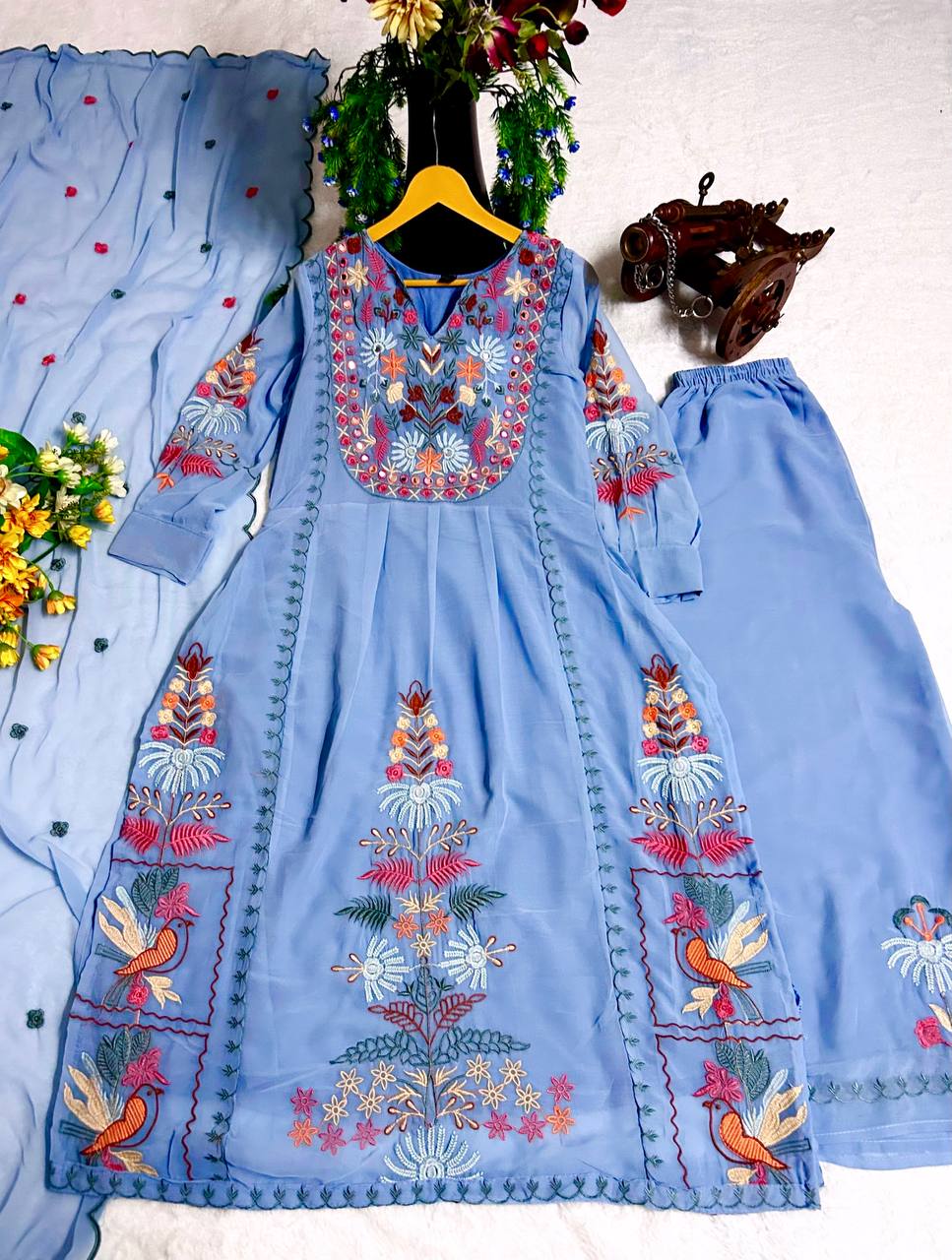 Ready To Wear Georgette Sky Blue Kurta Set