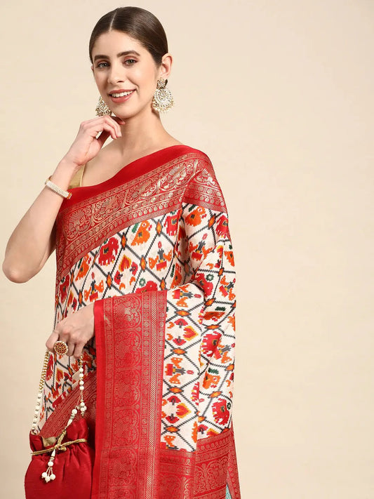 Design Soft Chanderi Silk Patola Design Festive Wear Saree by My Store