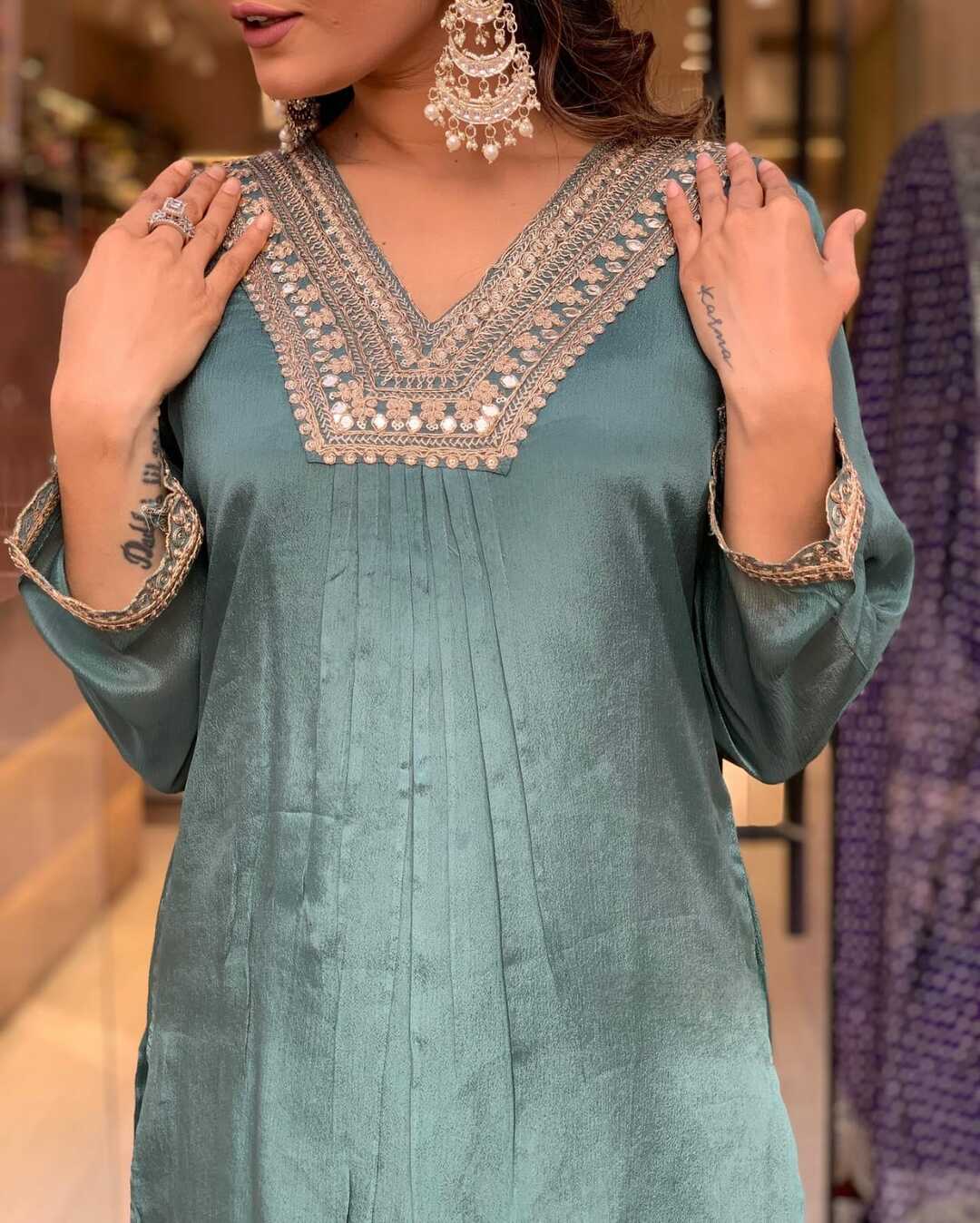 Chinon Party Wear Sky Blue Sharara Suit
