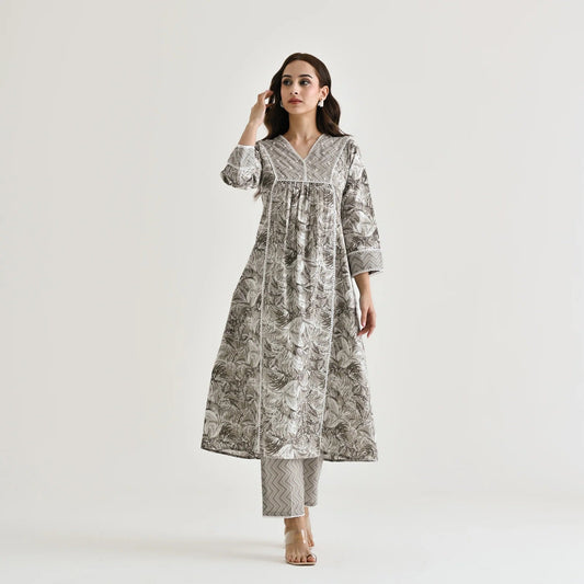 Casual Wear Rayon Grey Kurta Set