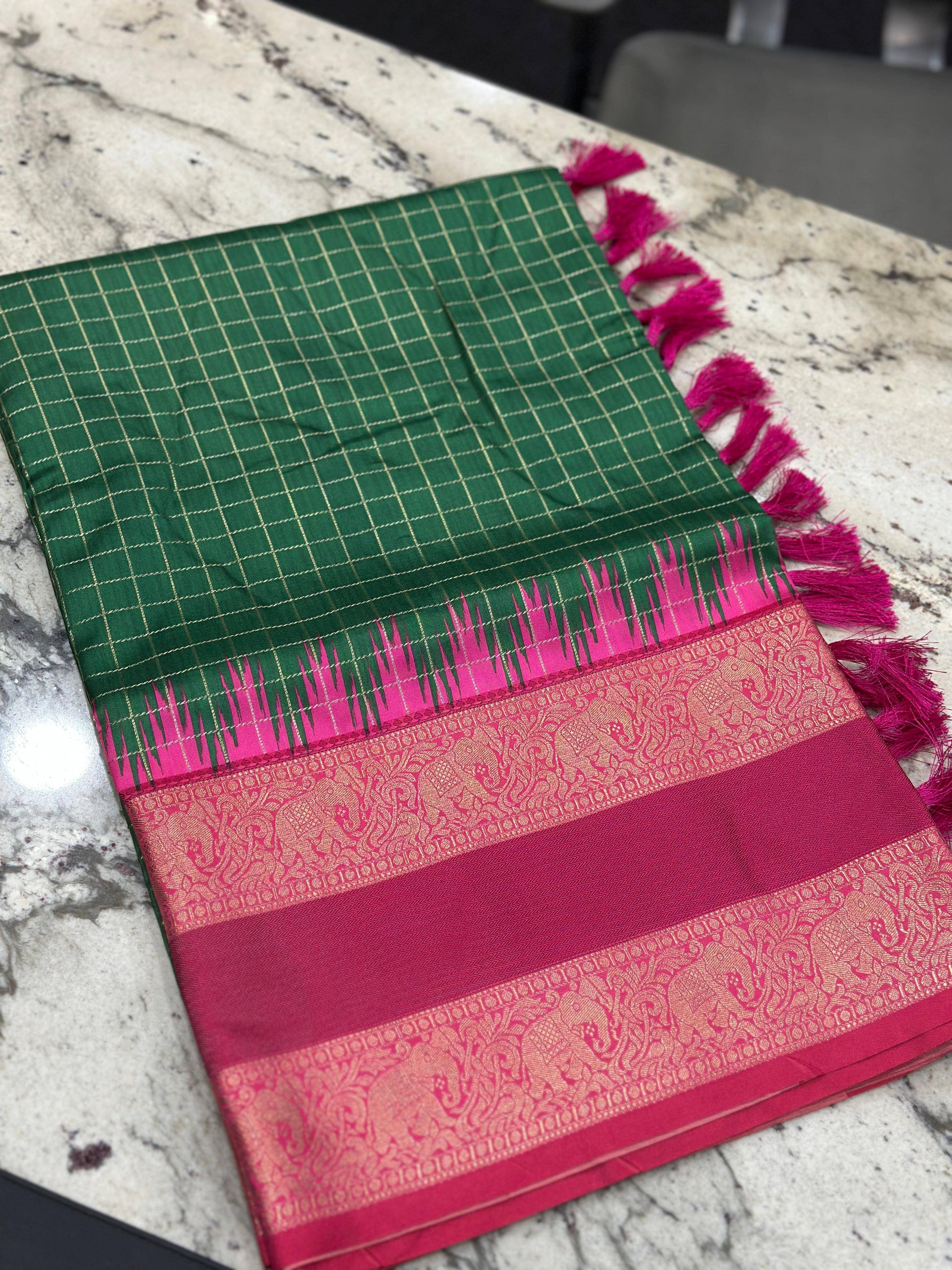 Green Soft Silk Gadwal Weaving Saree by My Store
