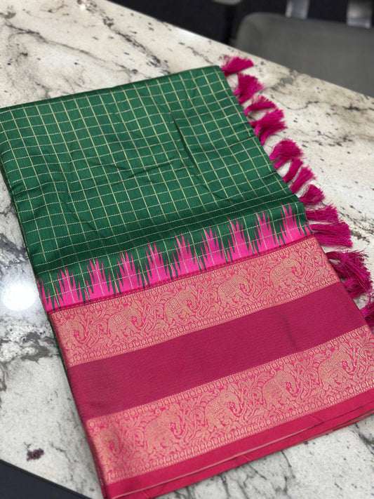 Green Soft Silk Gadwal Weaving Saree by My Store