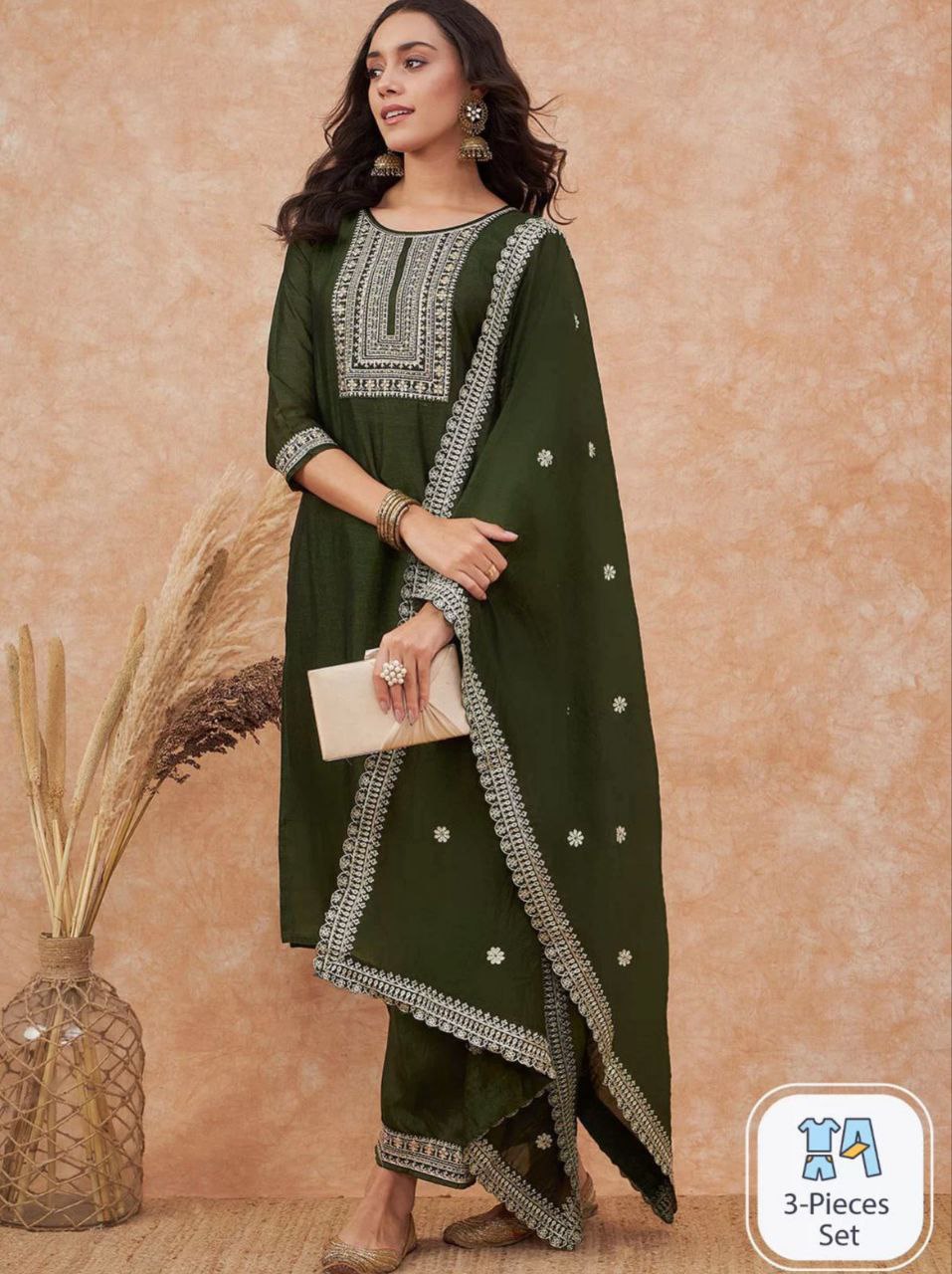 Radiant Gold Embroidered Kurta Set with Sheer Dupatta