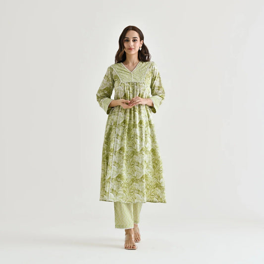 Casual Wear Rayon Green Kurta Set