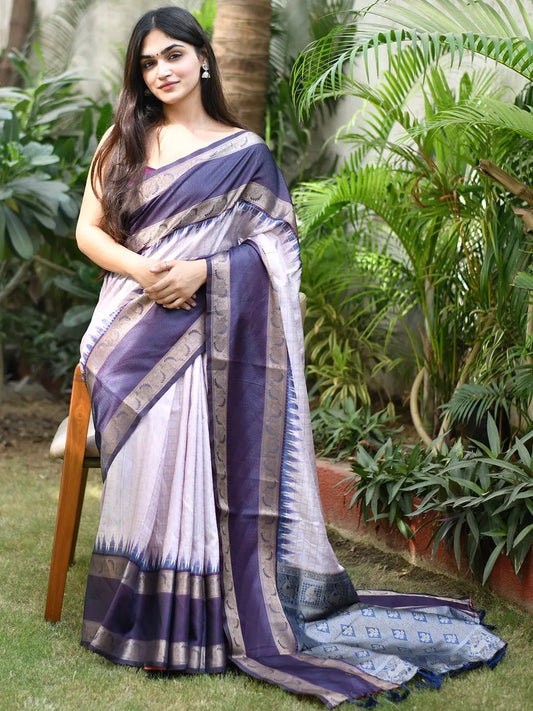 Gadwal Border Zari Chex Ikkat Print Saree by My Store