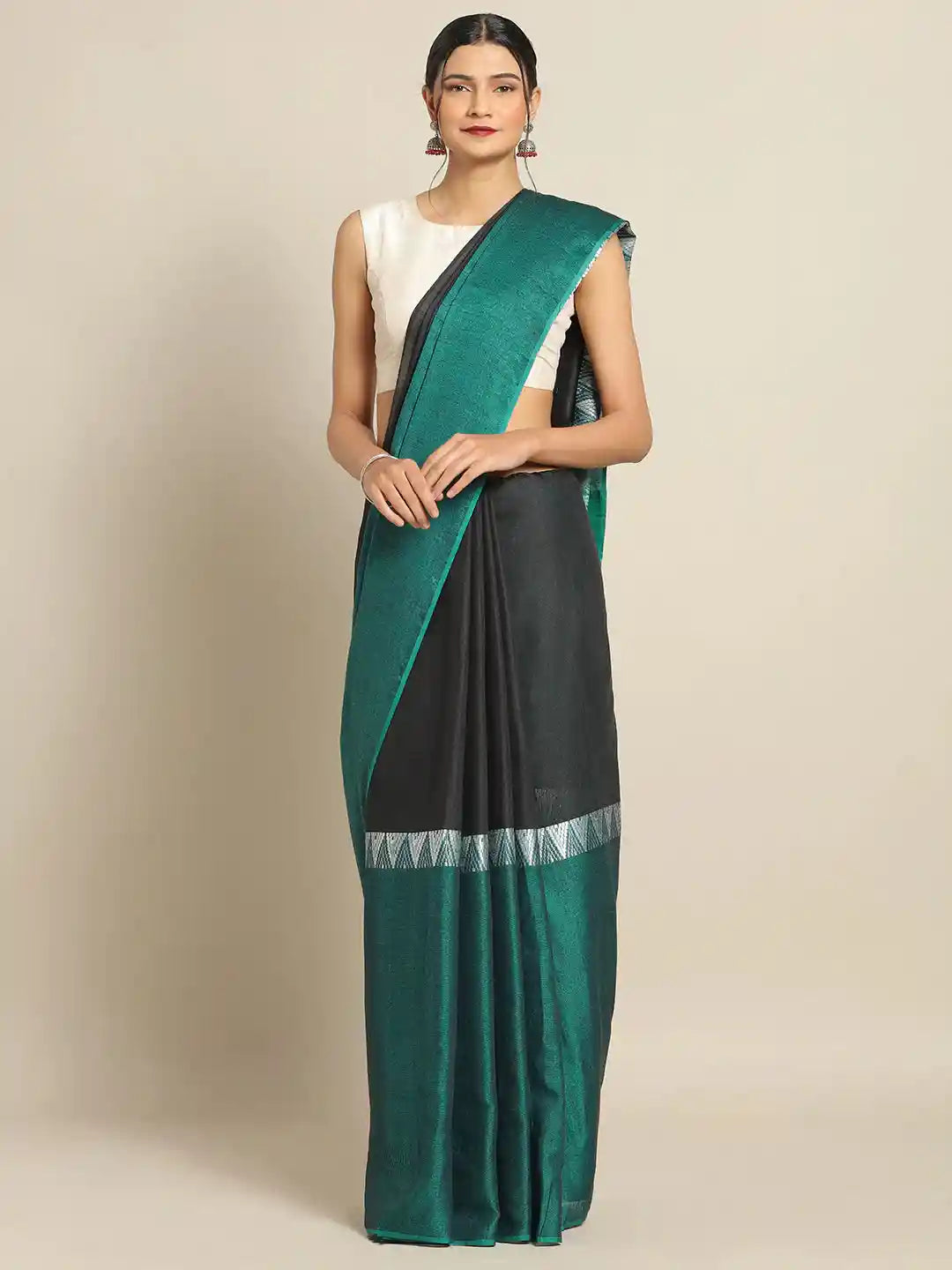 Stylish Green Linen Blend Woven Design And Zari Saree by My Store
