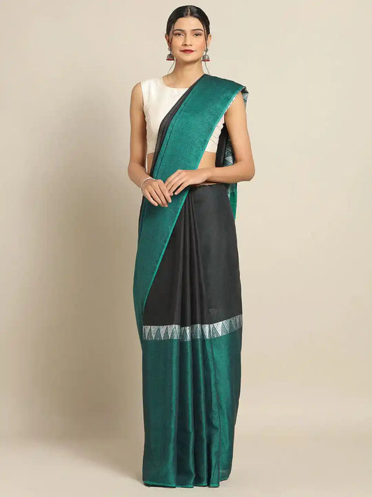 Stylish Green Linen Blend Woven Design And Zari Saree by My Store