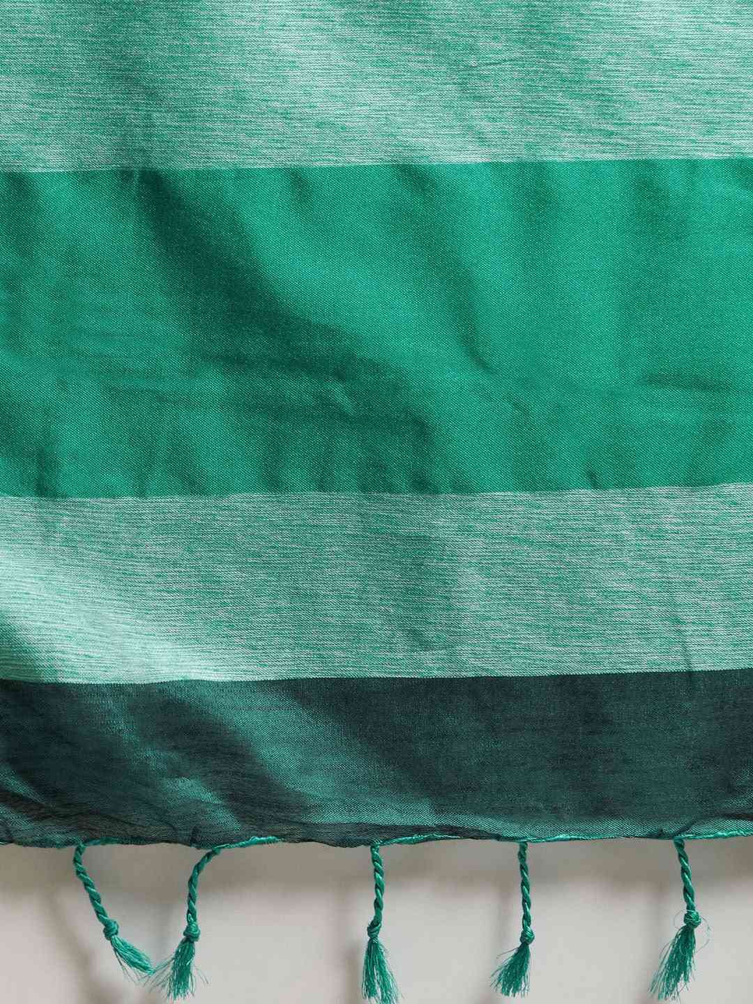 Stylish Green Linen Blend Woven Design And Zari Saree by My Store