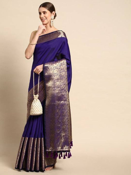Purple Kanjivaaram Pattu Border Soft Silk Saree by My Store