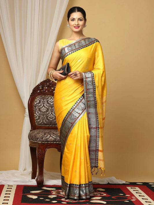 Yevla Paithani Yellow Colour Minakari Work Silk Saree