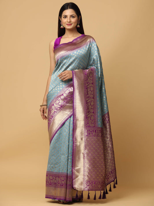 Sky Blue Pattu Silk Rich Pallu Saree by My Store