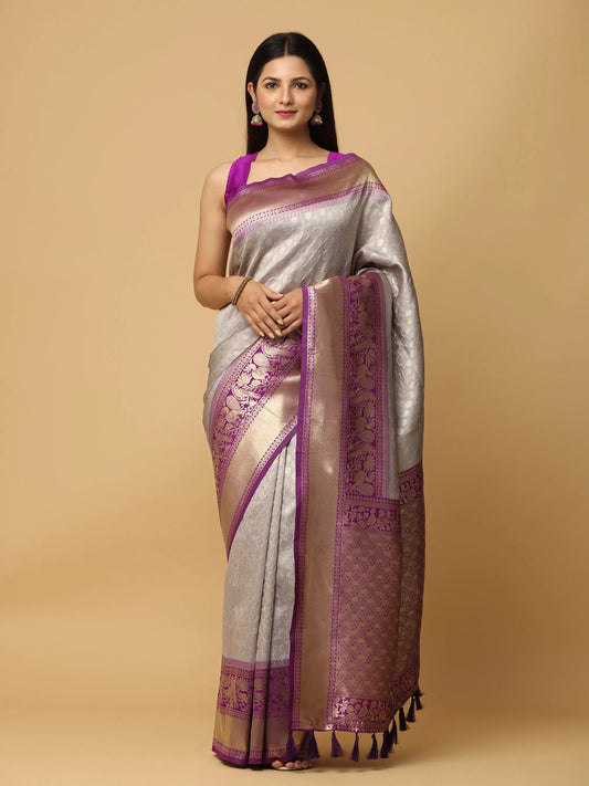 Grey Pattu Silk Rich Pallu Saree by My Store