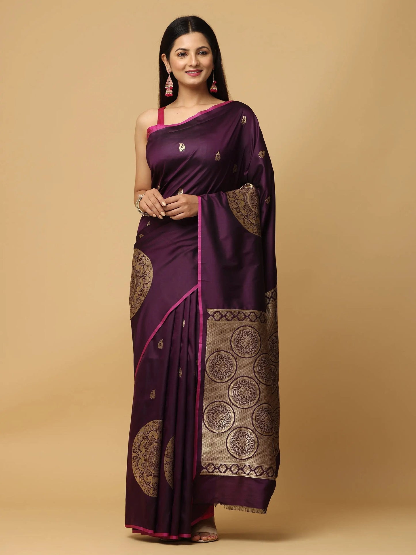 Wine Banarasi Katan Silk Kanchi Zari Weaving Saree