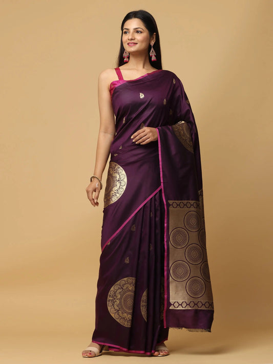 Wine Banarasi Katan Silk Kanchi Zari Weaving Saree