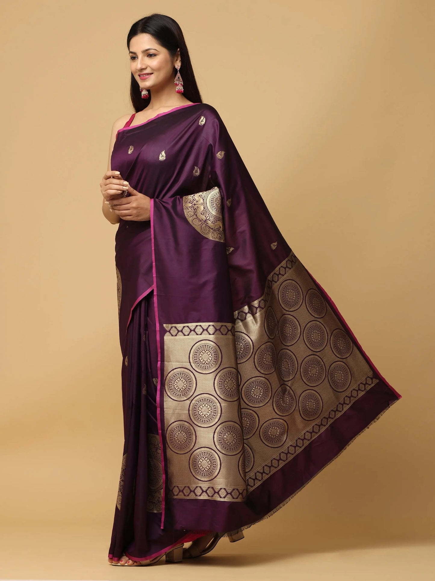 Wine Banarasi Katan Silk Kanchi Zari Weaving Saree