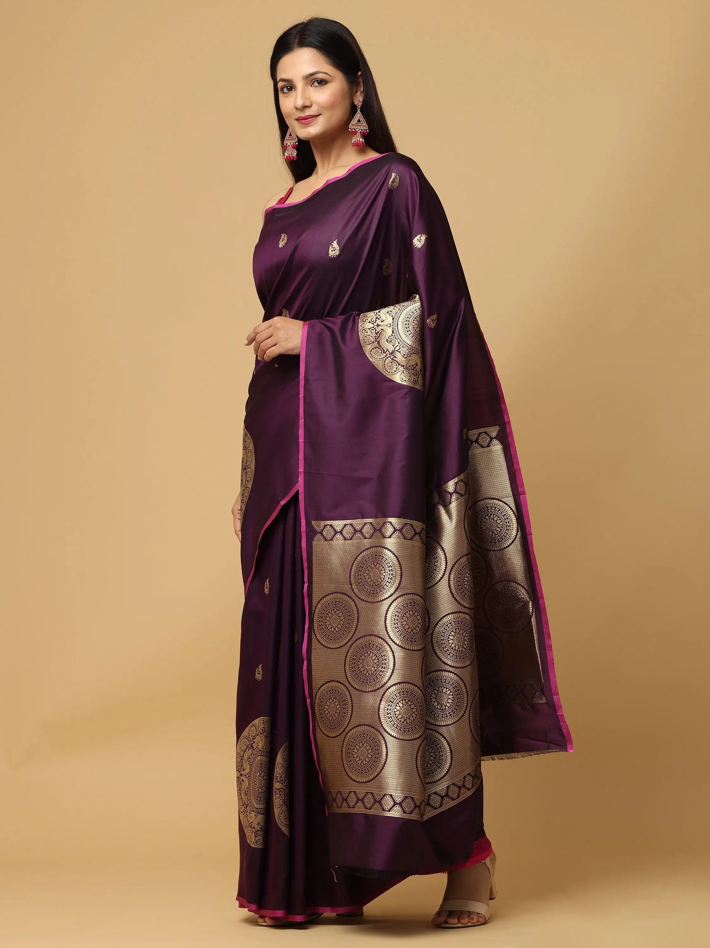 Wine Banarasi Katan Silk Kanchi Zari Weaving Saree