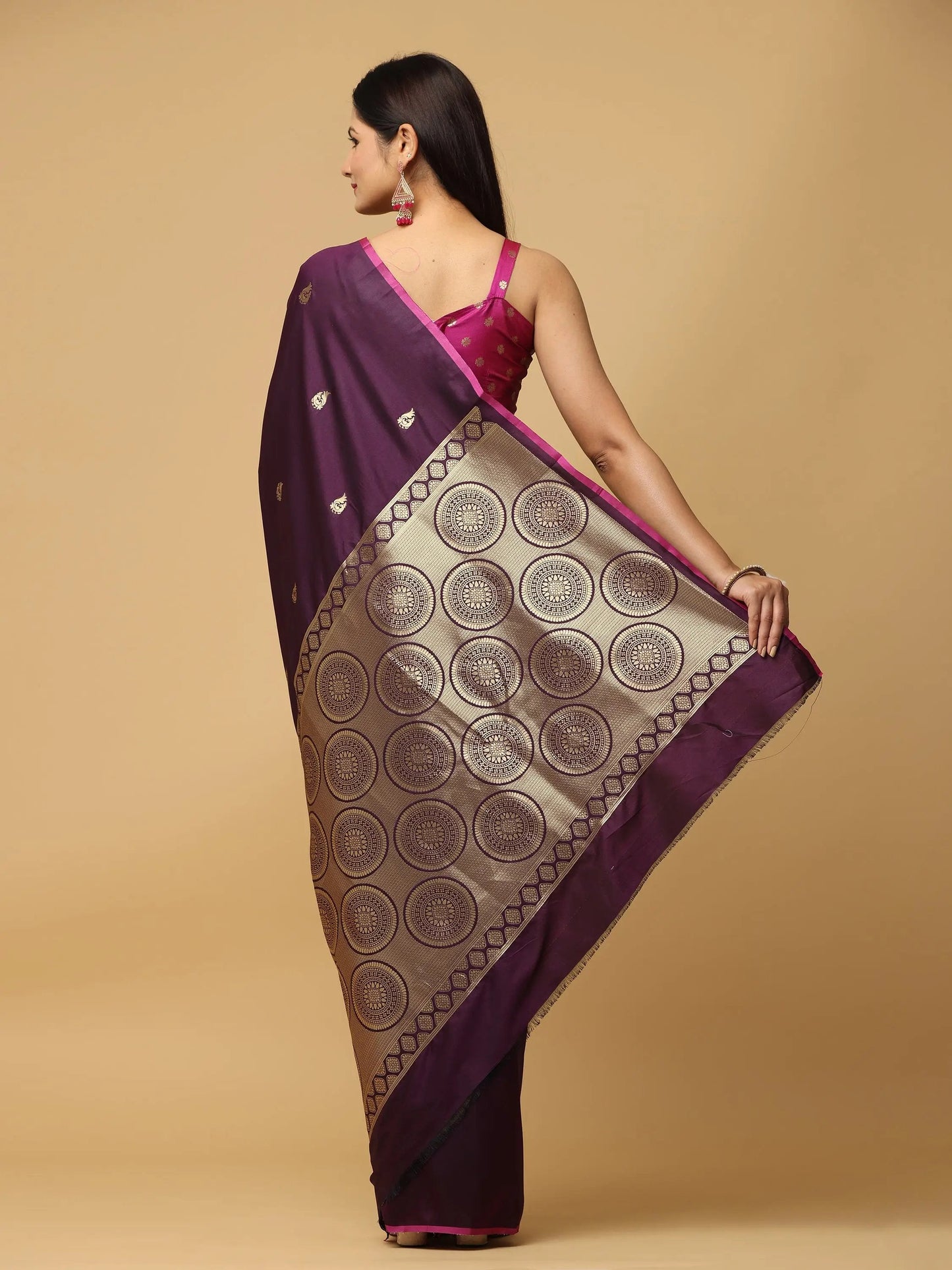 Wine Banarasi Katan Silk Kanchi Zari Weaving Saree