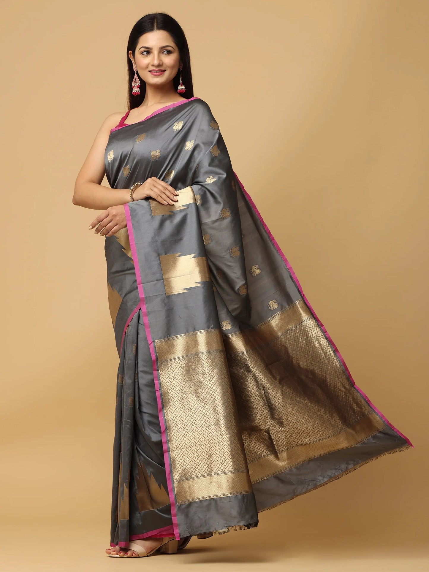 Banarasi Katan Silk Grey Colour Kanchi Zari Weaving Saree