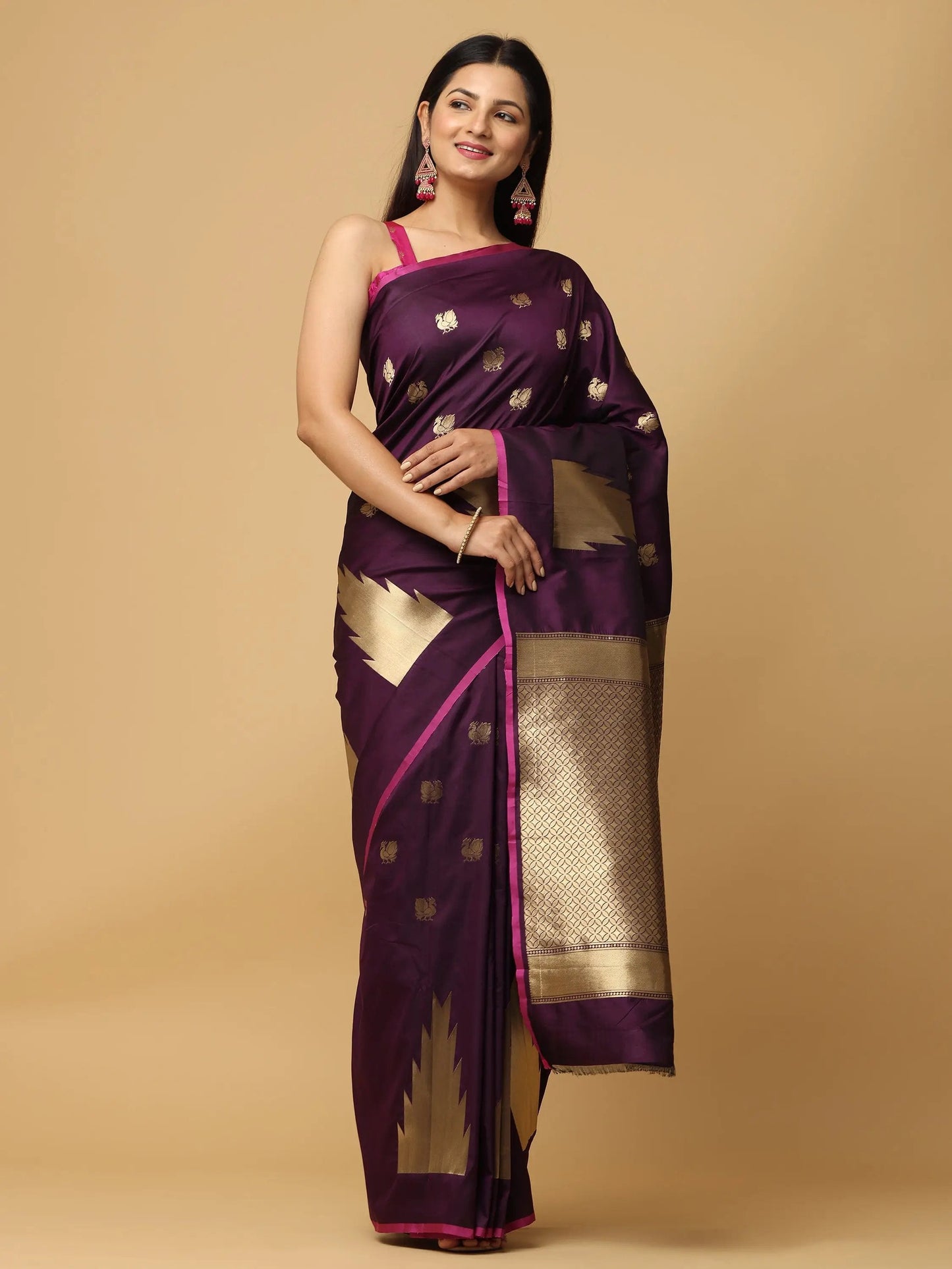 Banarasi Katan Silk Wine Colour Kanchi Zari Weaving Saree