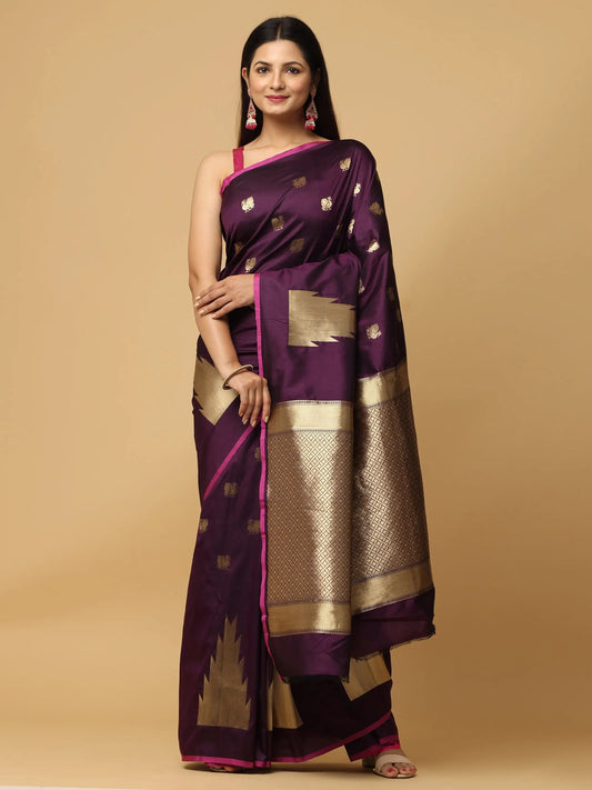 Banarasi Katan Silk Wine Colour Kanchi Zari Weaving Saree