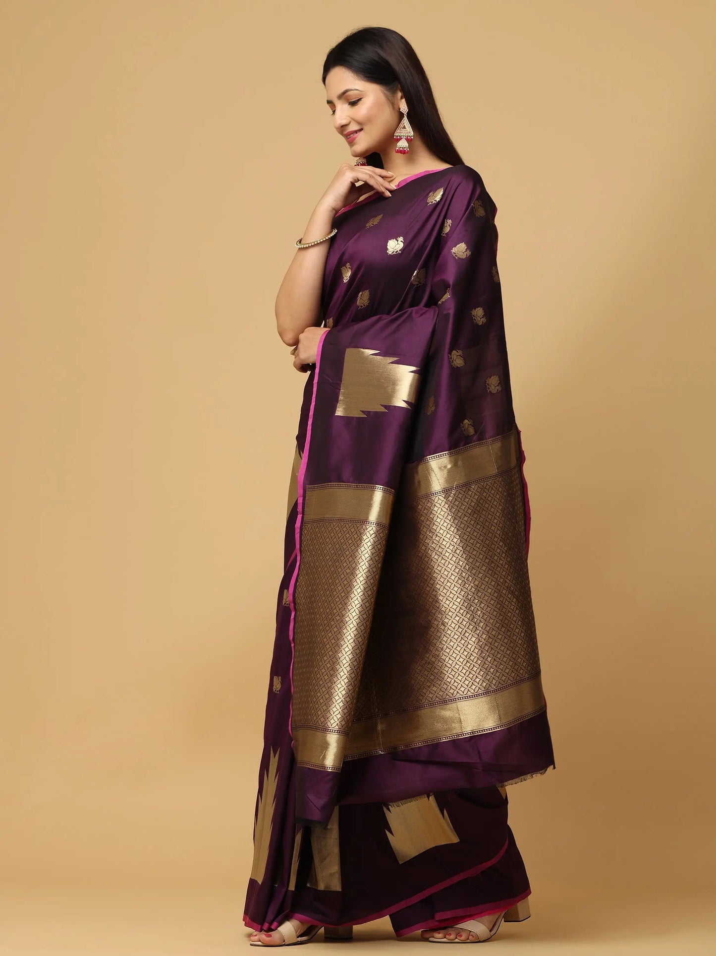 Banarasi Katan Silk Wine Colour Kanchi Zari Weaving Saree
