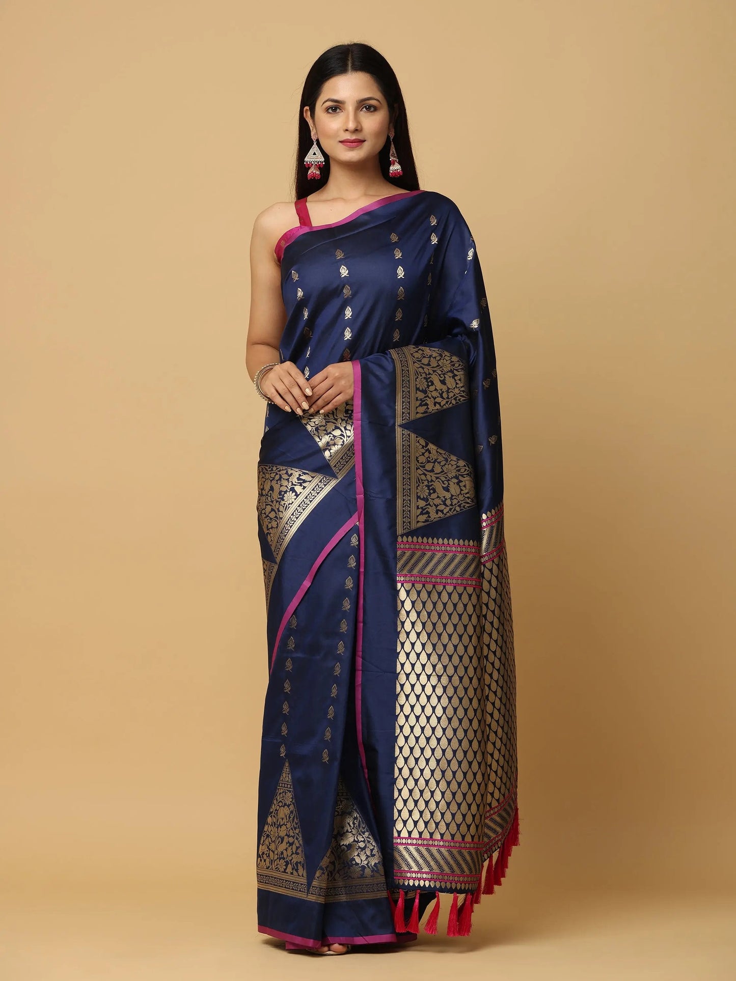 Banarasi Katan Silk Navy Colour Kanchi Zari Weaving Saree by My Store