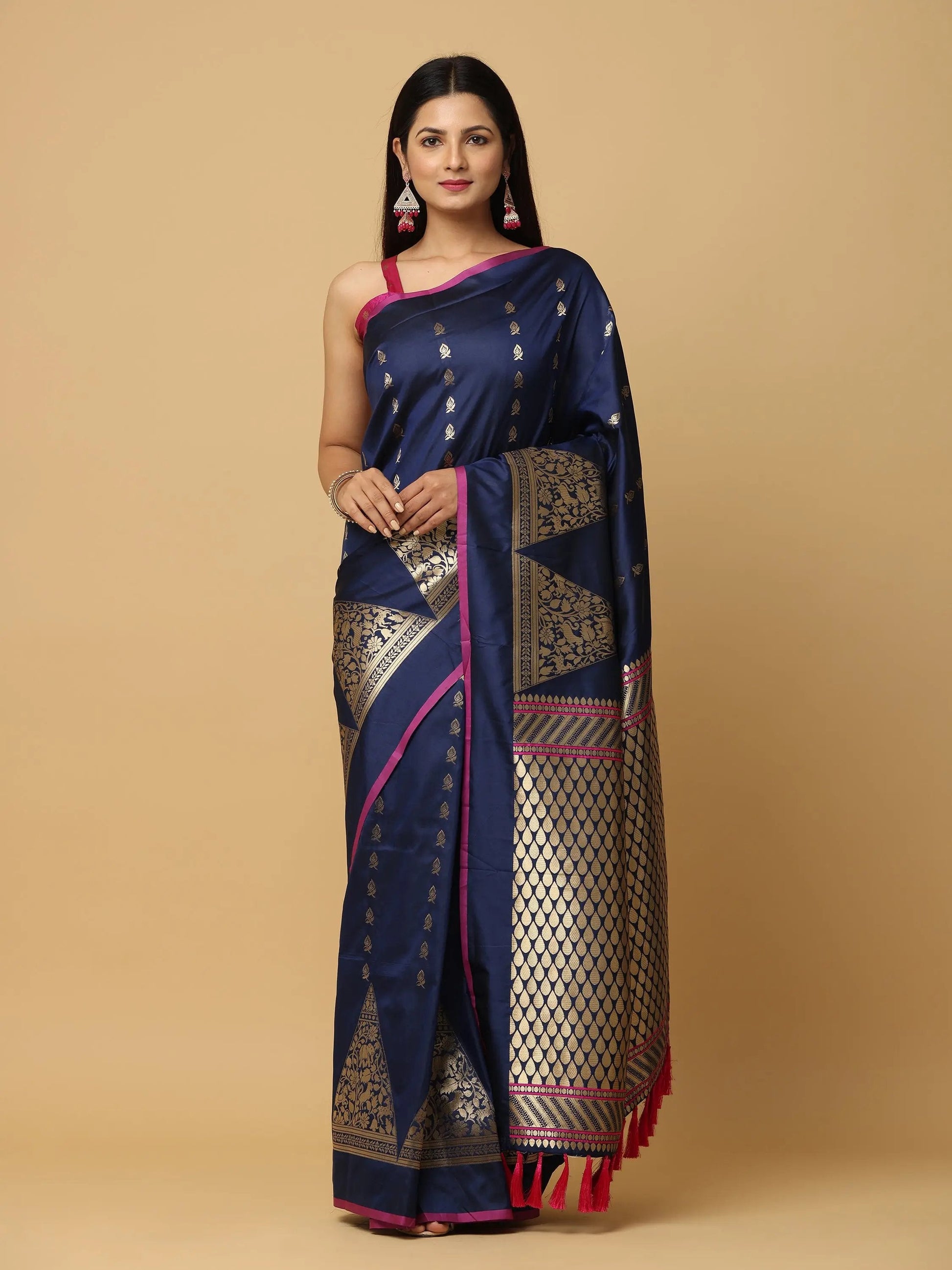 Banarasi Katan Silk Navy Colour Kanchi Zari Weaving Saree by My Store