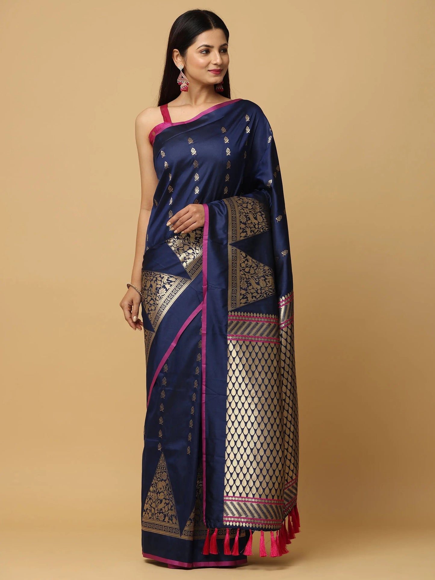 Banarasi Katan Silk Navy Colour Kanchi Zari Weaving Saree by My Store