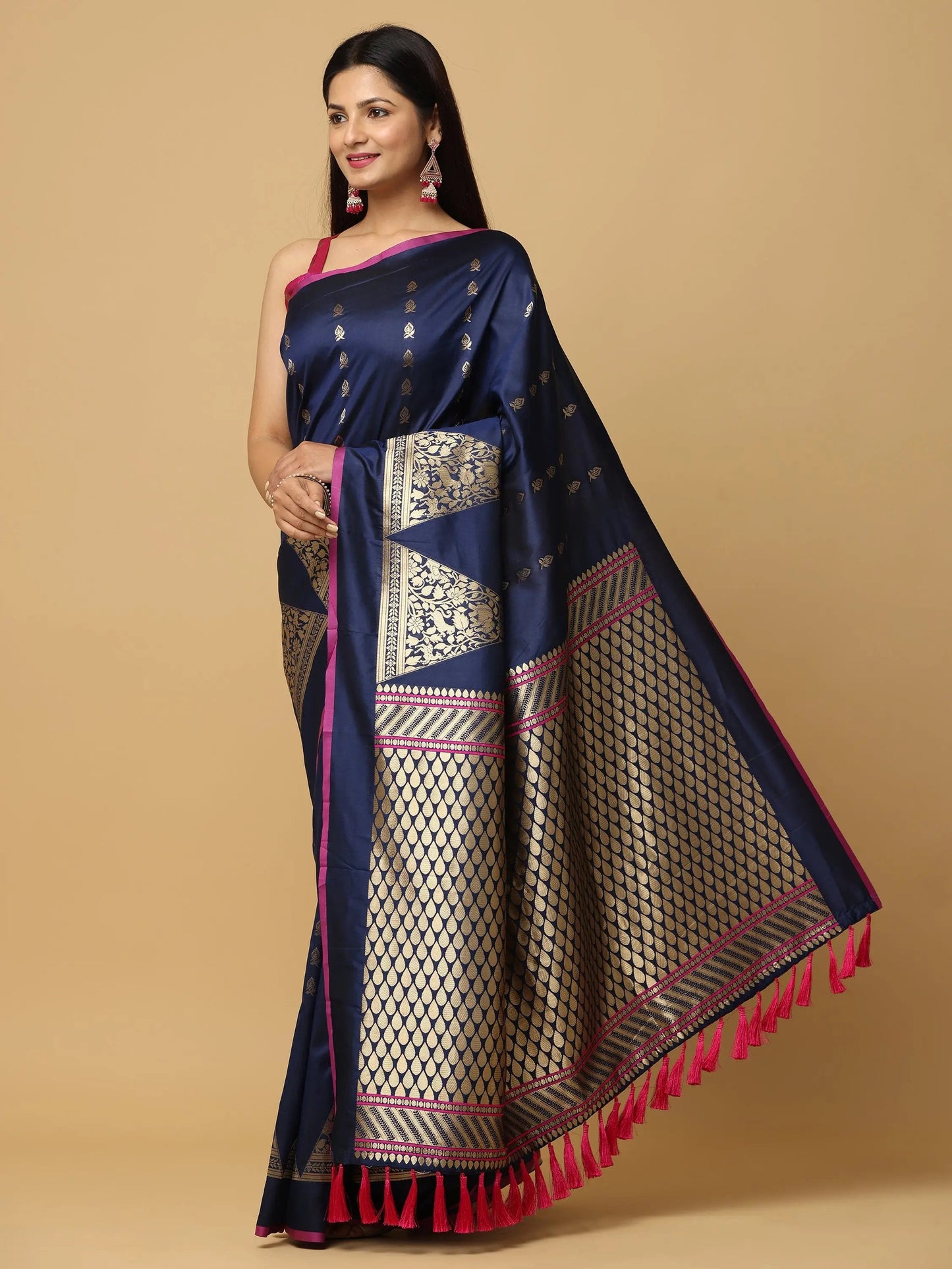 Banarasi Katan Silk Navy Colour Kanchi Zari Weaving Saree by My Store