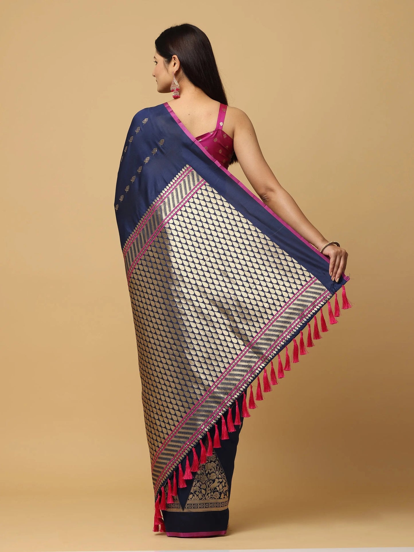 Banarasi Katan Silk Navy Colour Kanchi Zari Weaving Saree by My Store