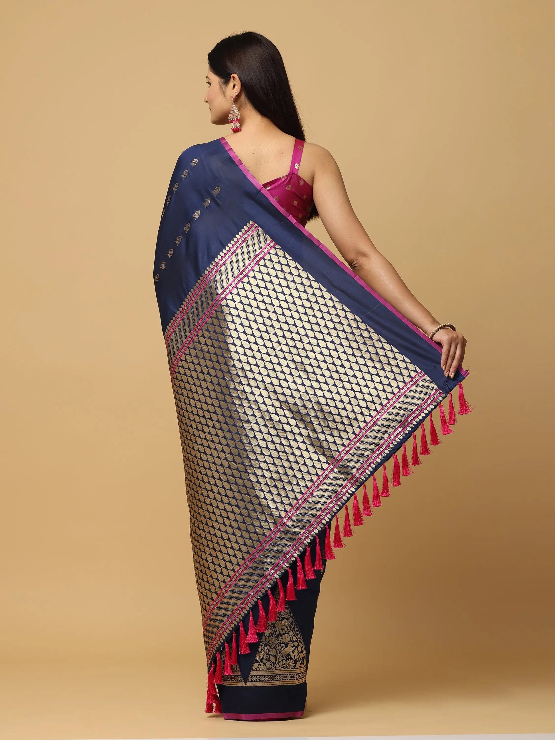Banarasi Katan Silk Navy Colour Kanchi Zari Weaving Saree by My Store