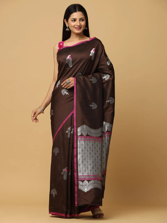 Banarasi Katan Silk Brown Colour Kanchi Zari Weaving Saree