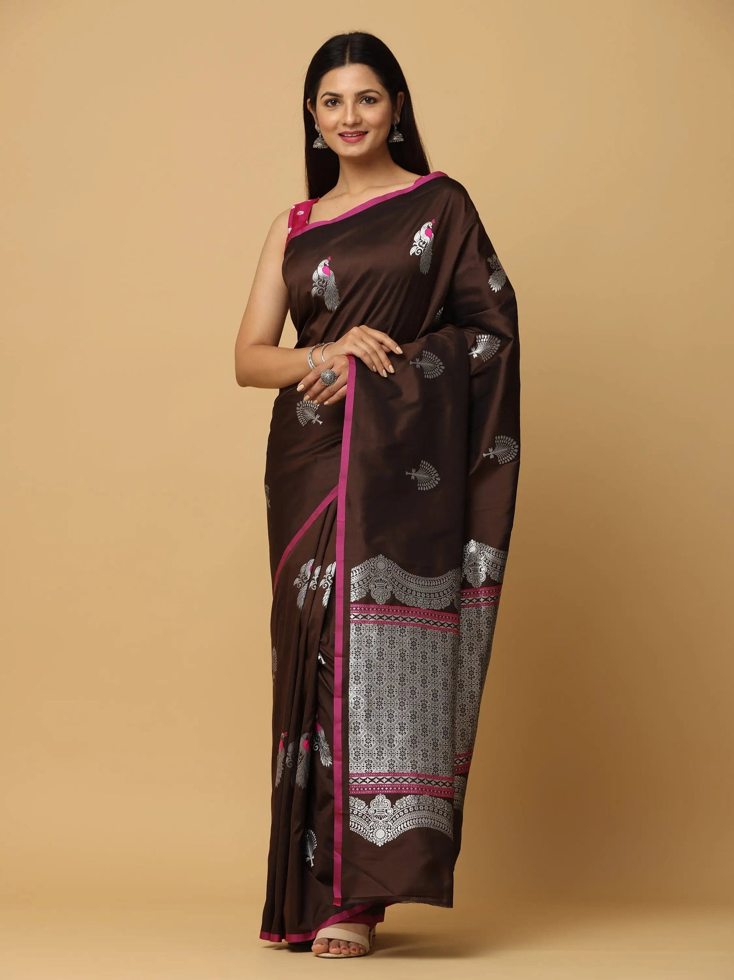 Banarasi Katan Silk Brown Colour Kanchi Zari Weaving Saree