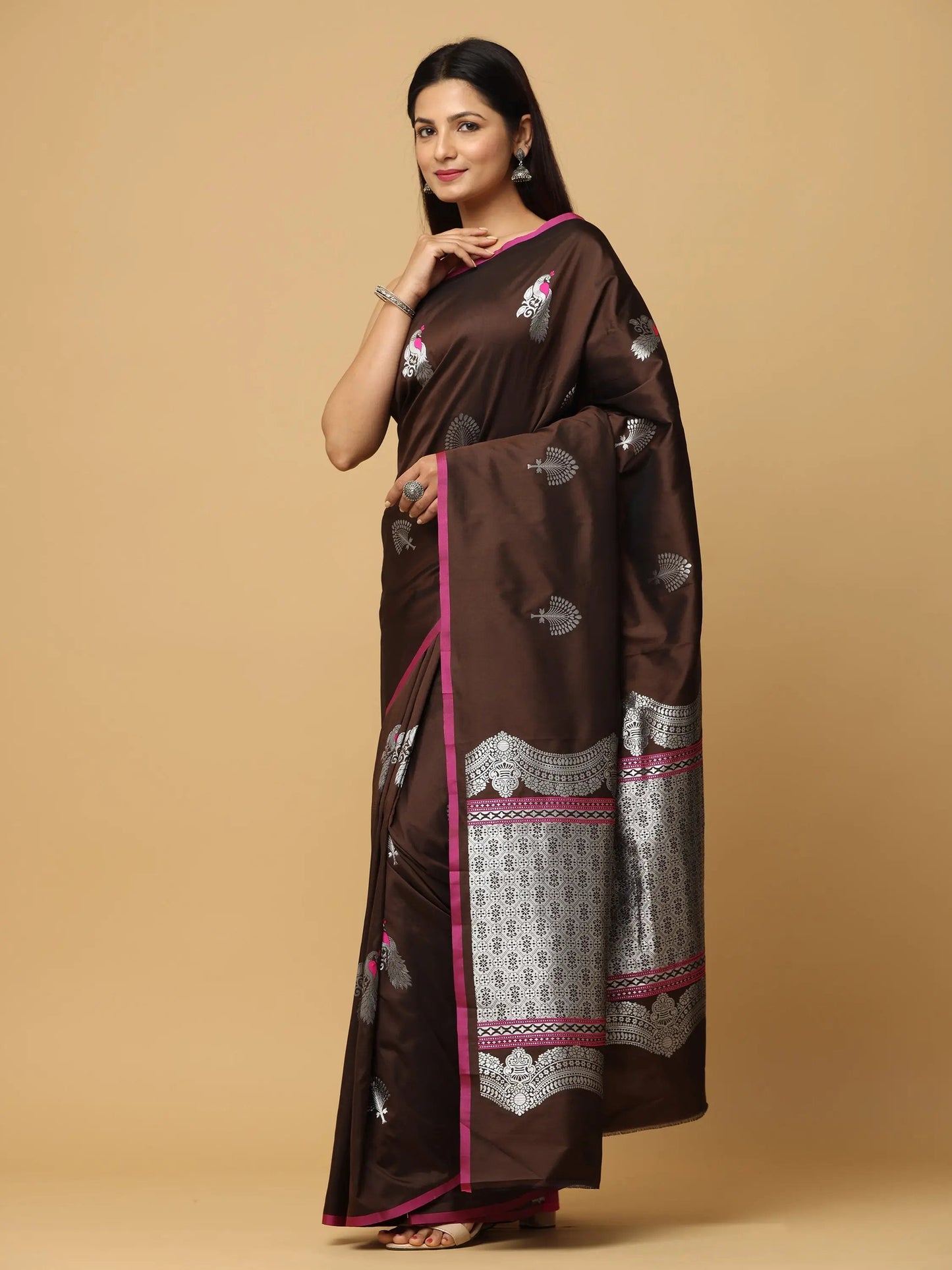 Banarasi Katan Silk Brown Colour Kanchi Zari Weaving Saree