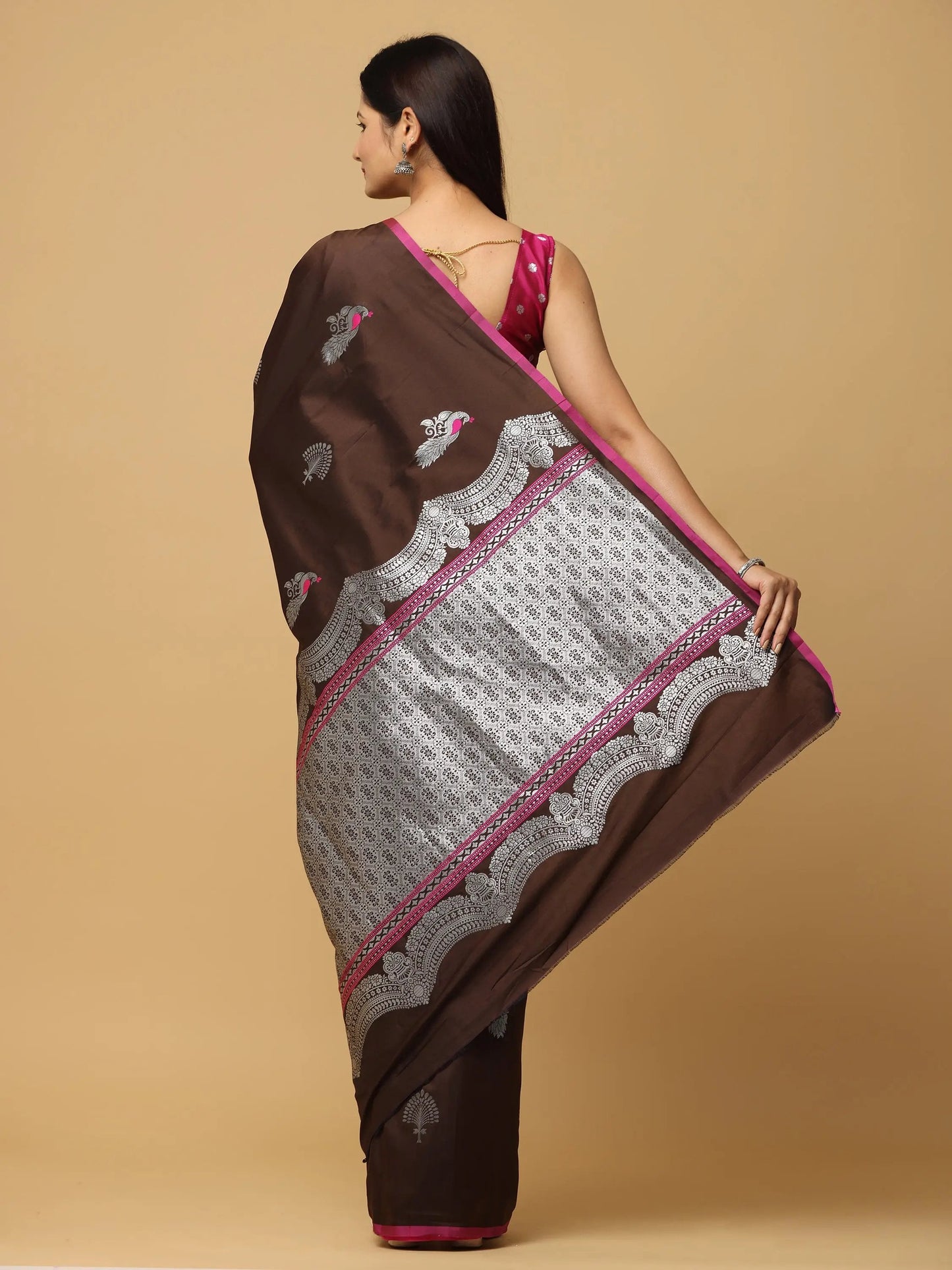 Banarasi Katan Silk Brown Colour Kanchi Zari Weaving Saree