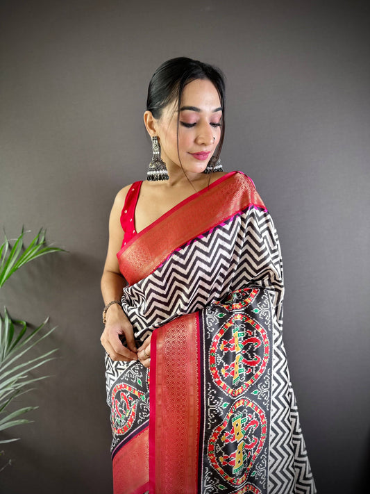 Carbon Black Ikkat Banarasi Silk Saree by My Store