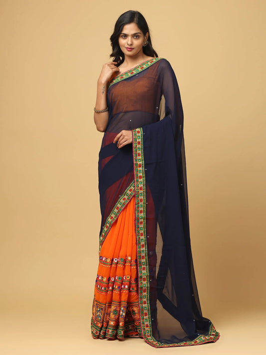 Royal Katchi Embroidery Festive Wear Saree by My Store