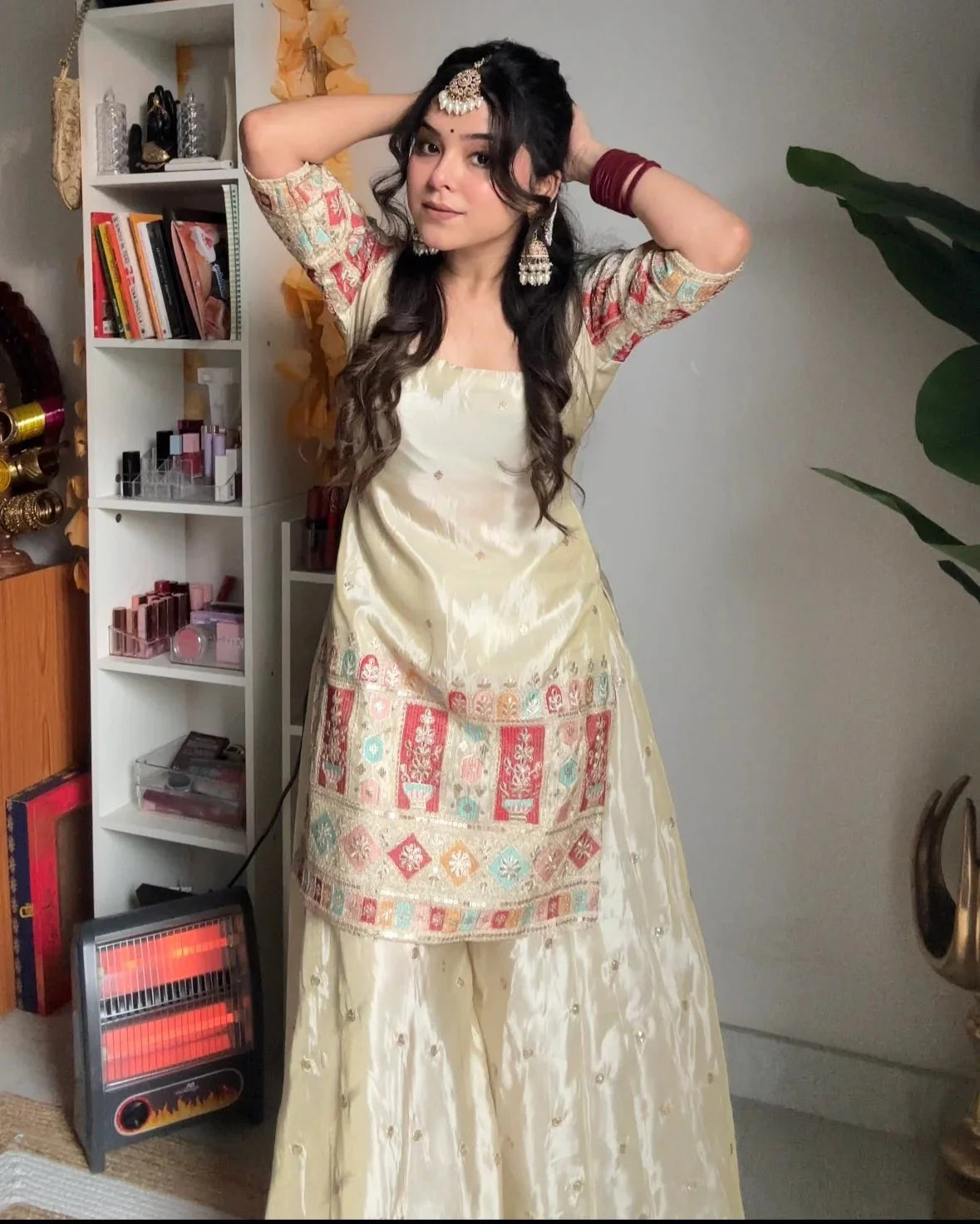 Khushi Silk Heavy Work Off White Sharara Set by My Store
