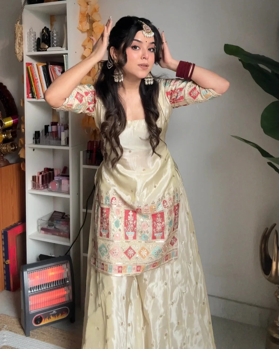 Khushi Silk Heavy Work Off White Sharara Set by My Store