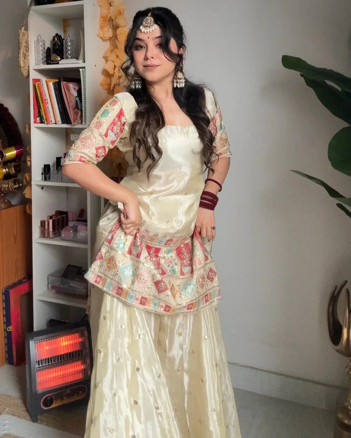 Khushi Silk Heavy Work Off White Sharara Set by My Store