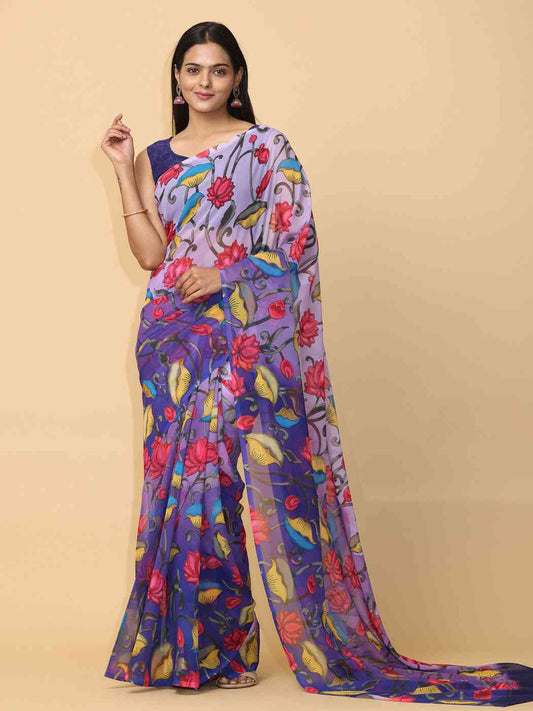 Soft Poly Georgette Digital Kalamkari Print Saree by My Store