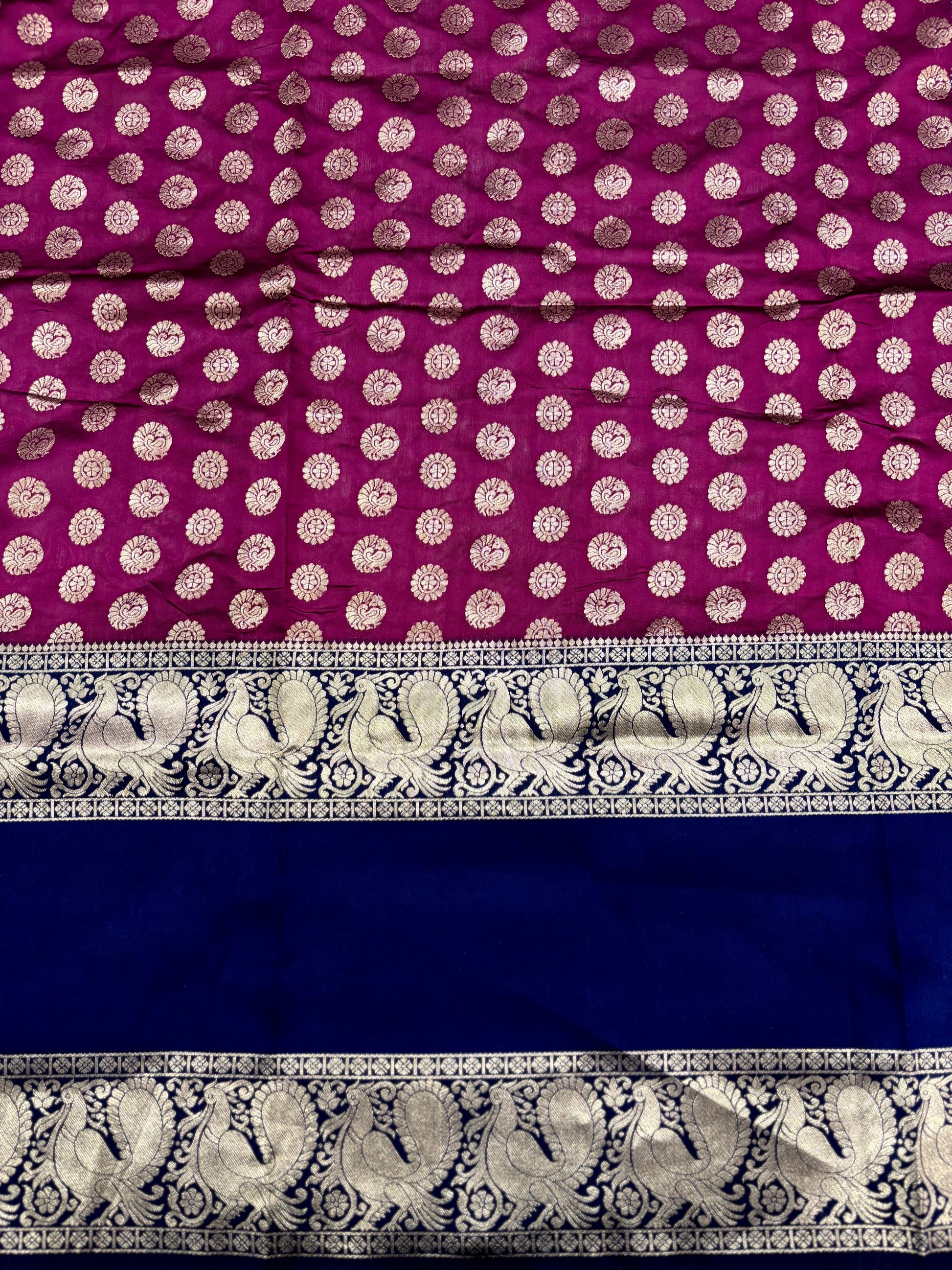 Dark Wine Banarasi Silver Buttas Zari Weaving Saree by My Store