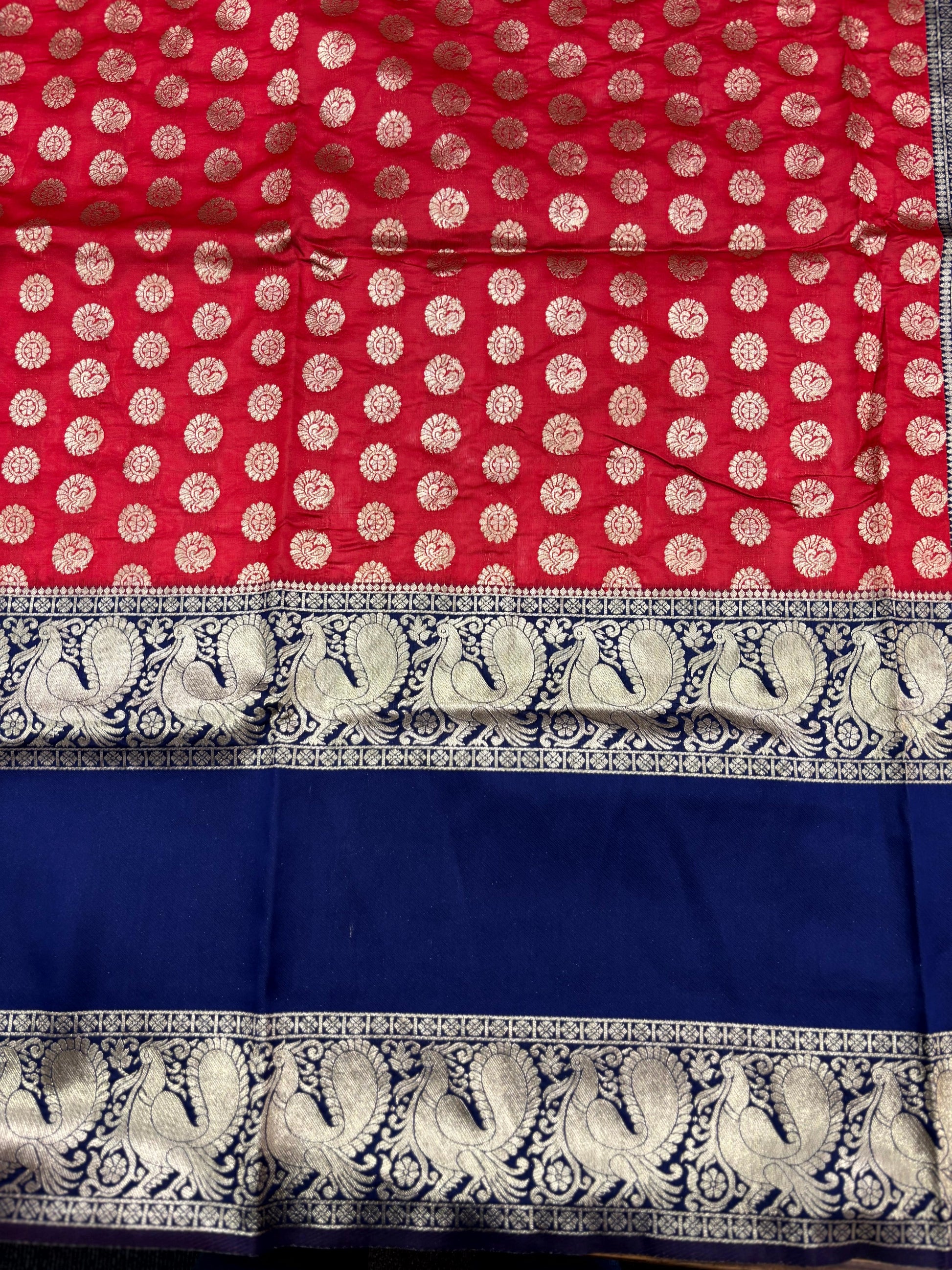 Royal Red Banarasi Silver Buttas Zari Weaving Saree by My Store