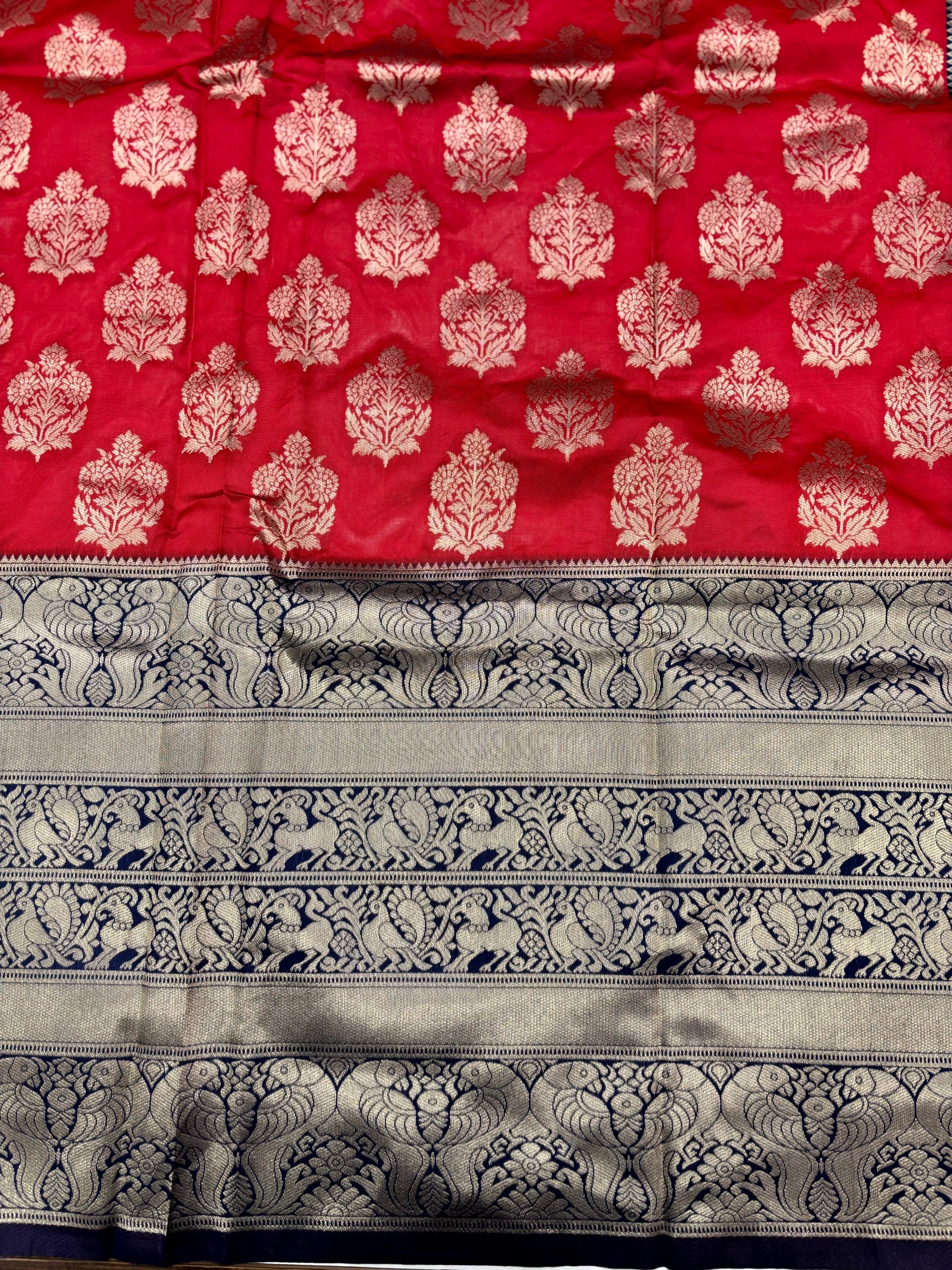 Rose Red Woven Design Banarasi Saree by My Store