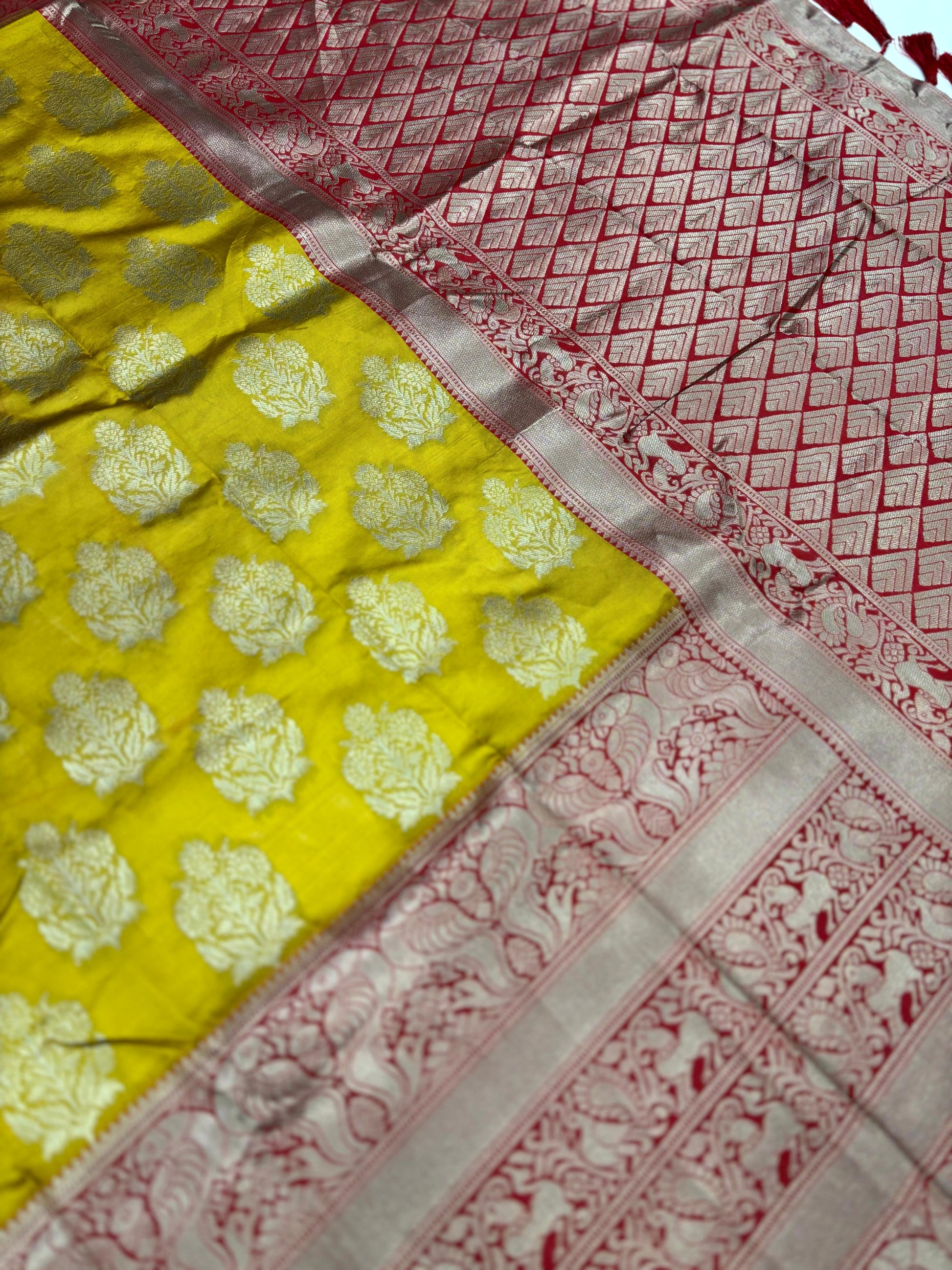Mustard Yellow Woven Design Banarasi Saree by My Store