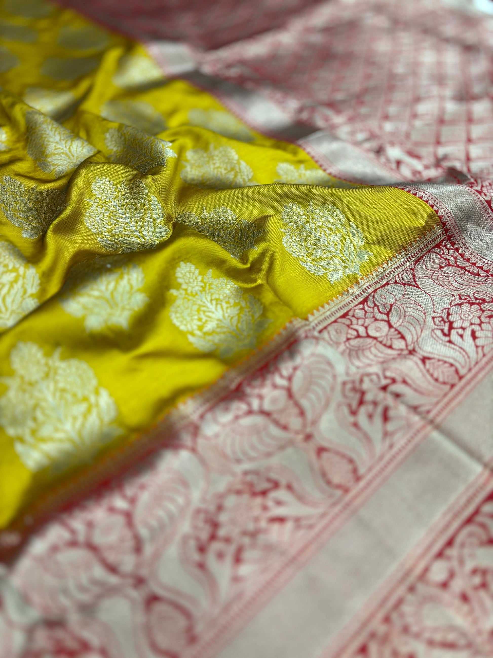 Mustard Yellow Woven Design Banarasi Saree by My Store