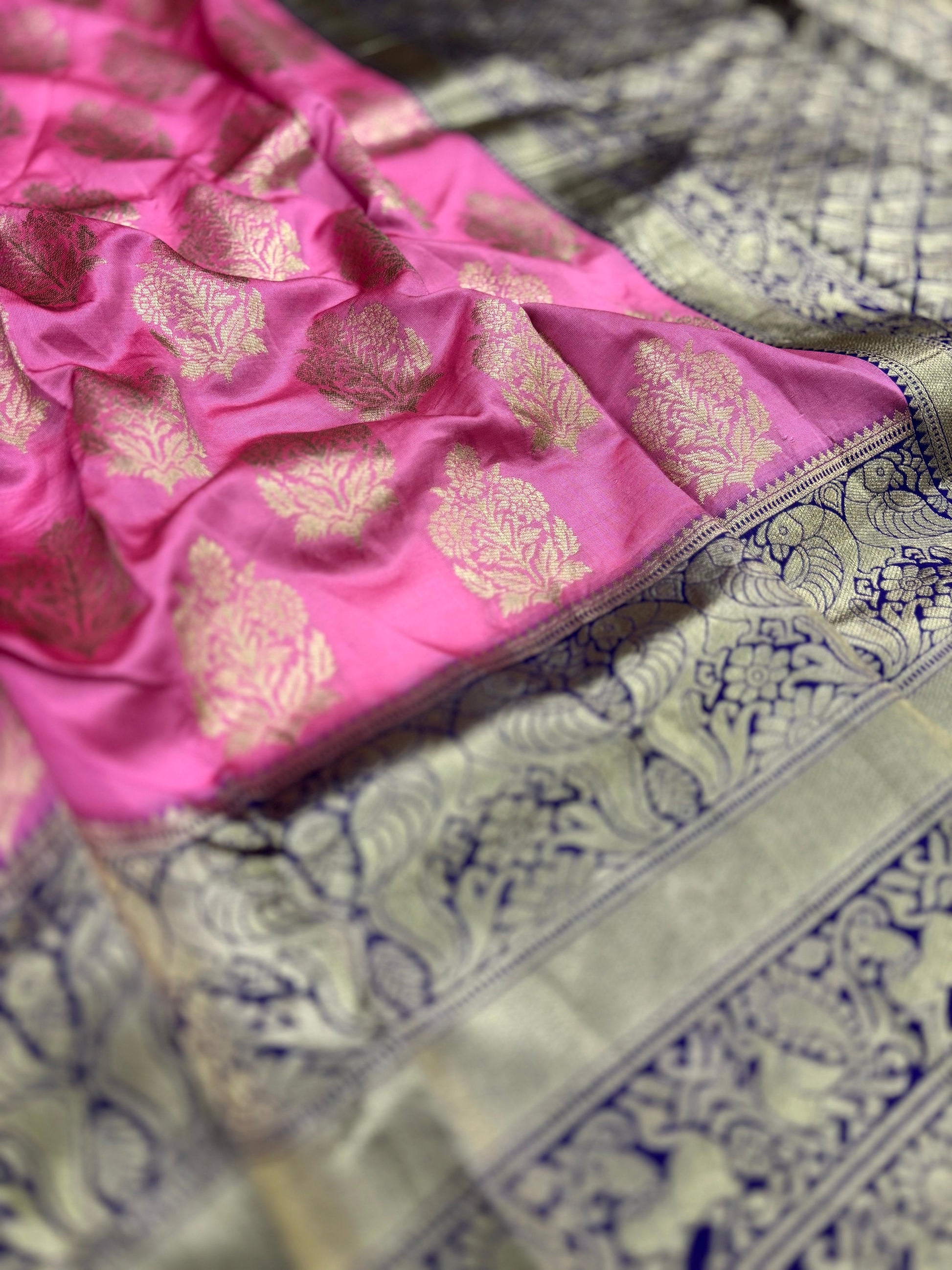 Fushsia Pink Woven Design Banarasi Saree by My Store