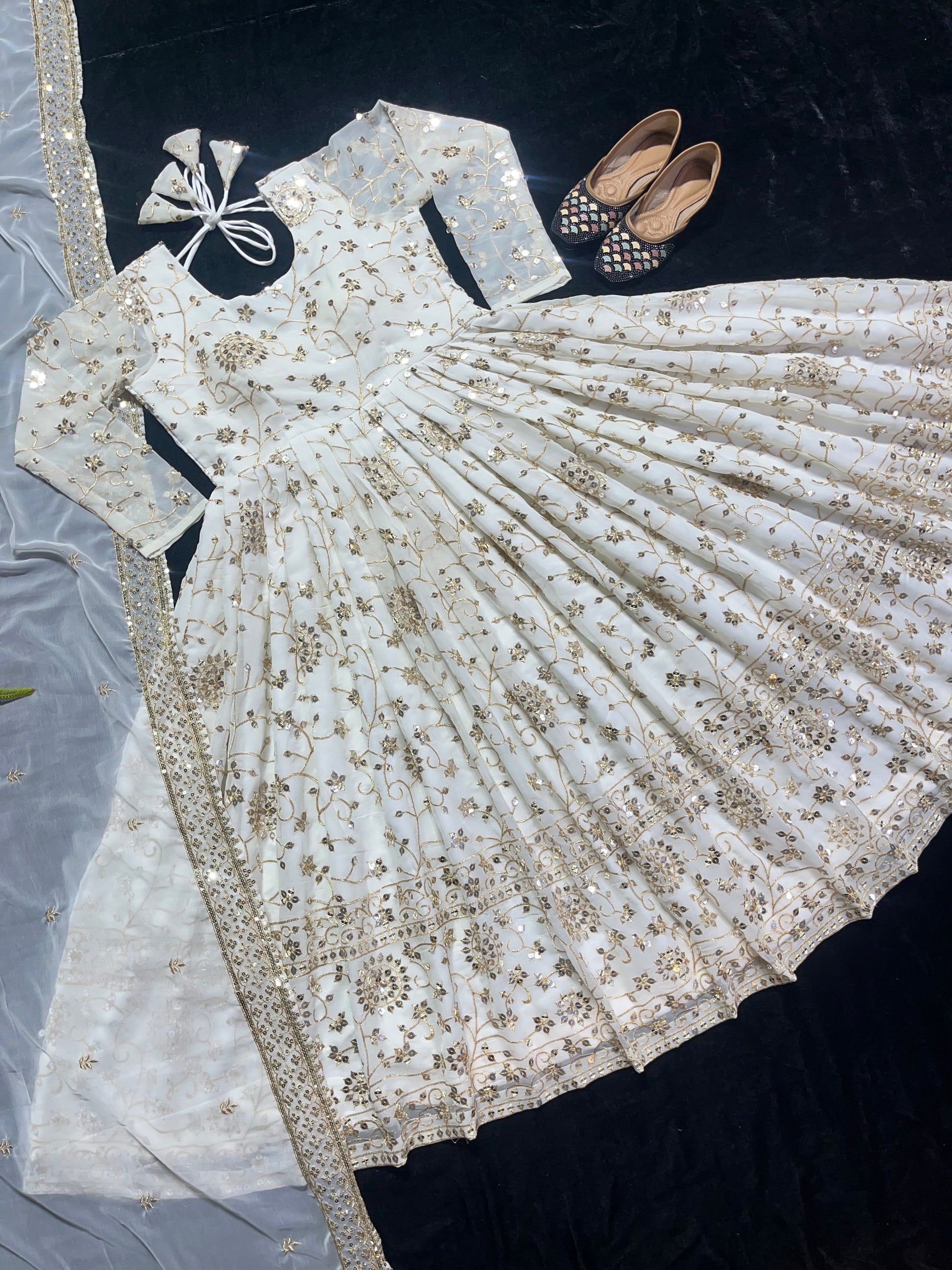 Full Heavy Work White Color Georgette Anarkali Gown by My Store