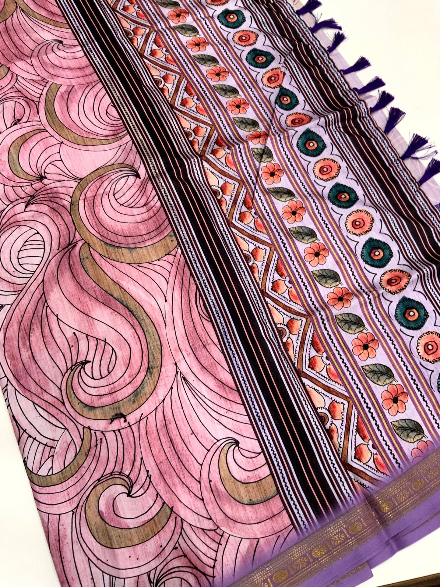 Purple Soft Silk Ocean Wave Patterns Saree by My Store